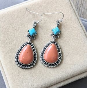 Coral and Turquoise Teardrop Earrings